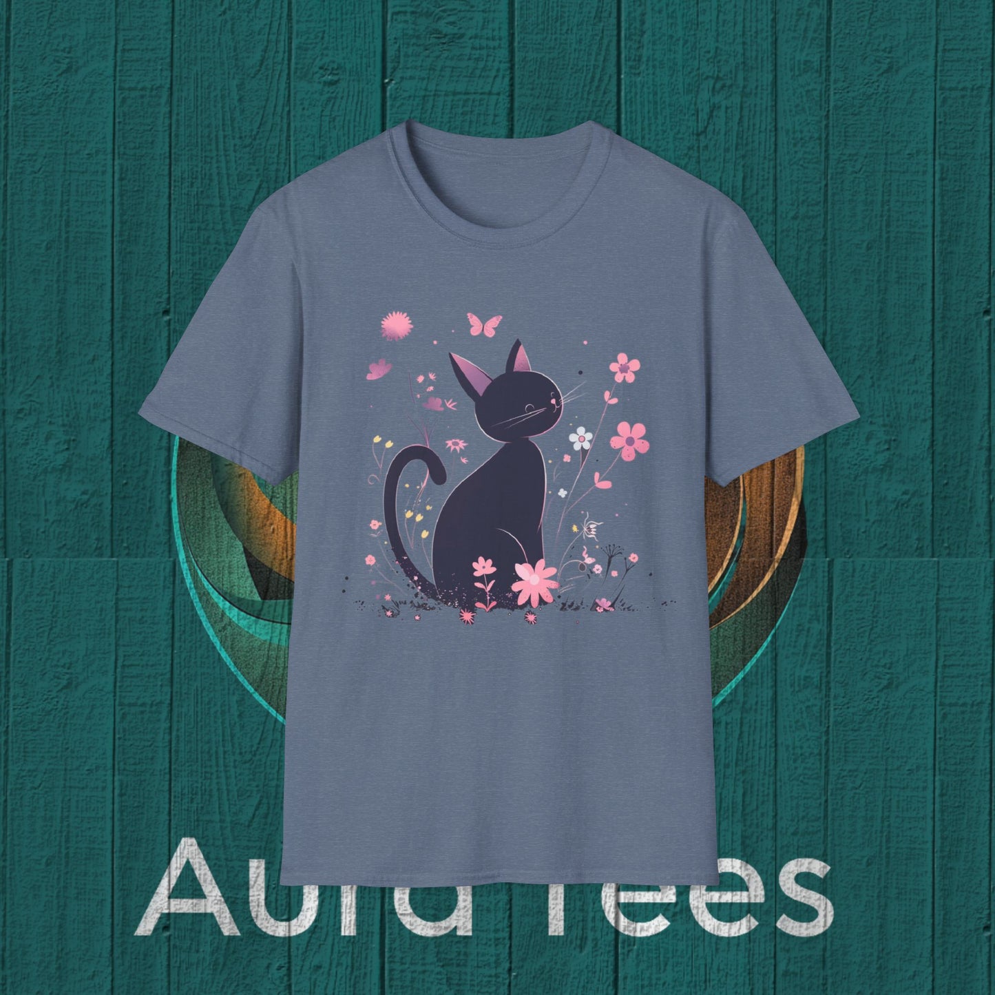 niji black cat and flowers tee