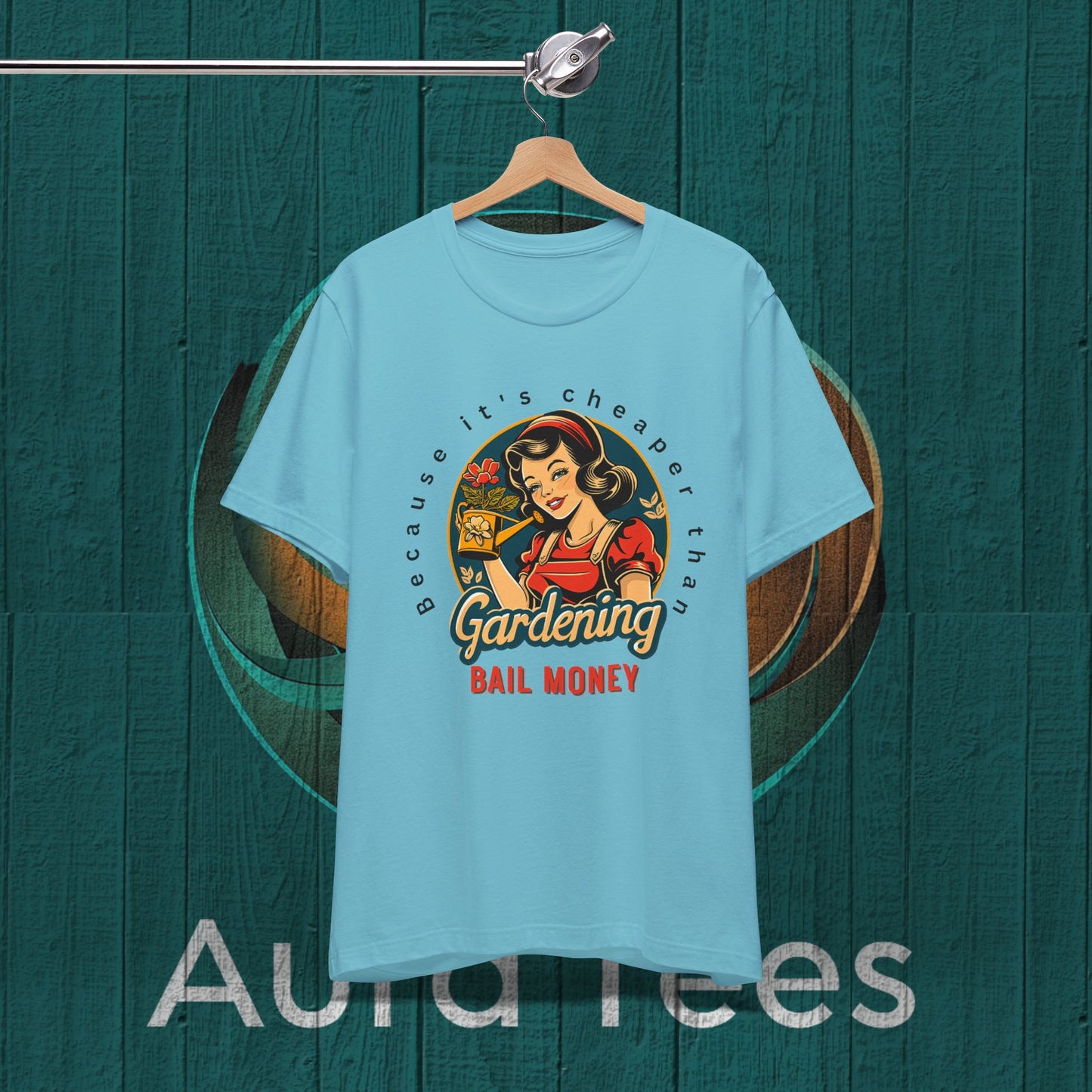 Retro gardening bail tee black text