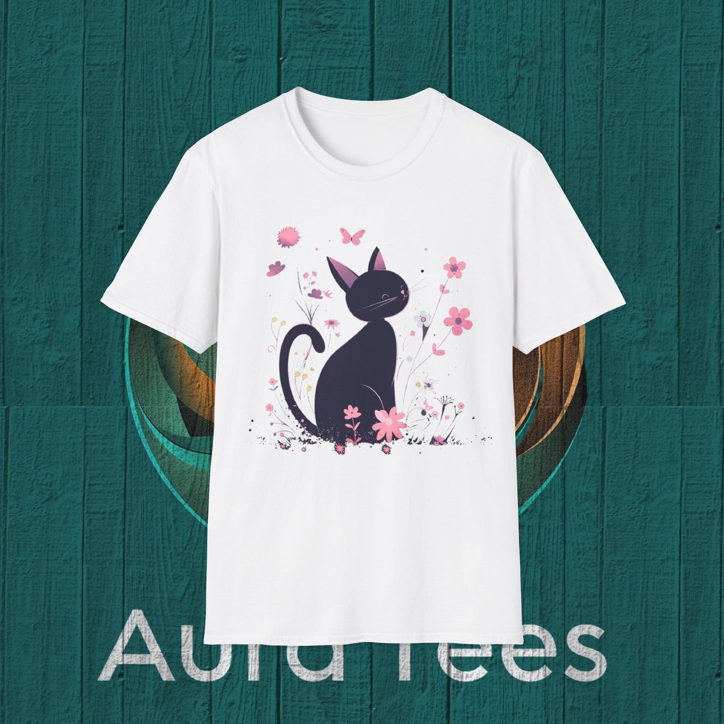 niji black cat and flowers tee