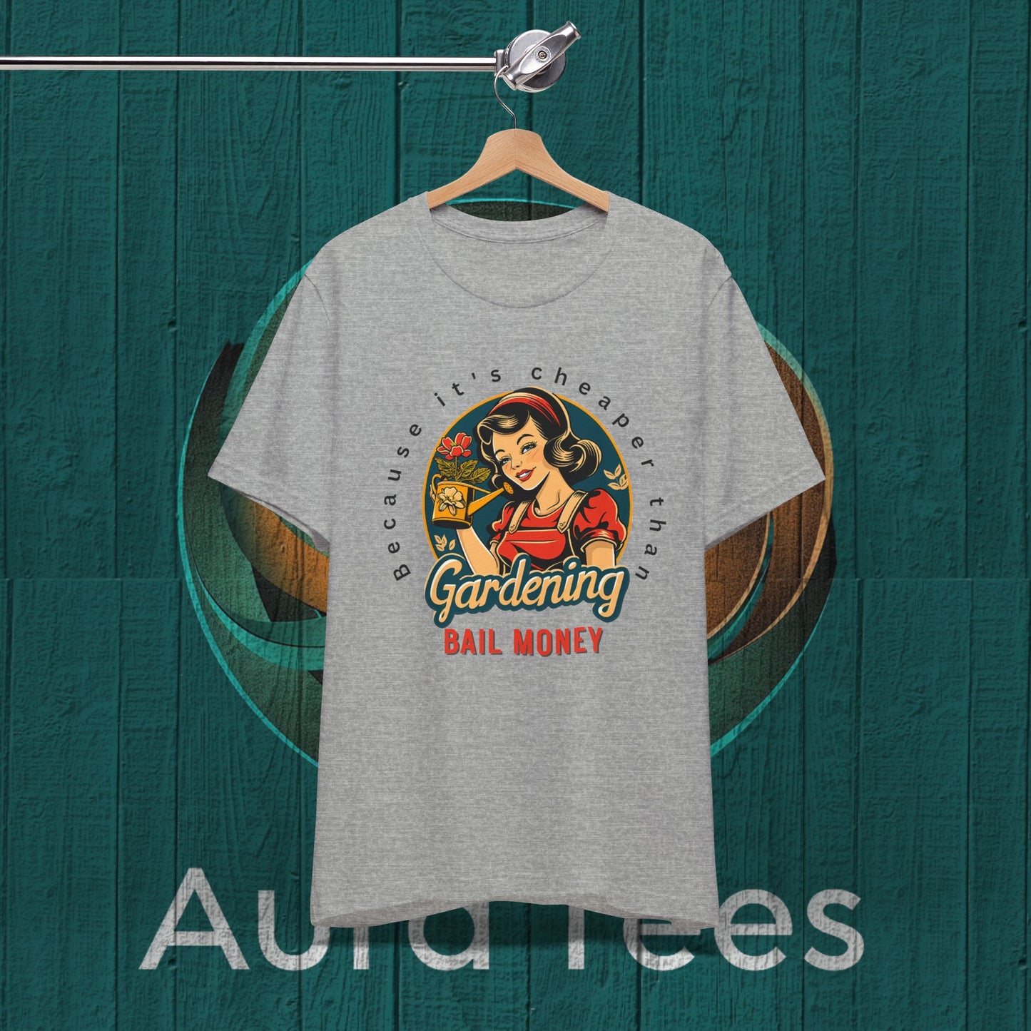 Retro gardening bail tee black text