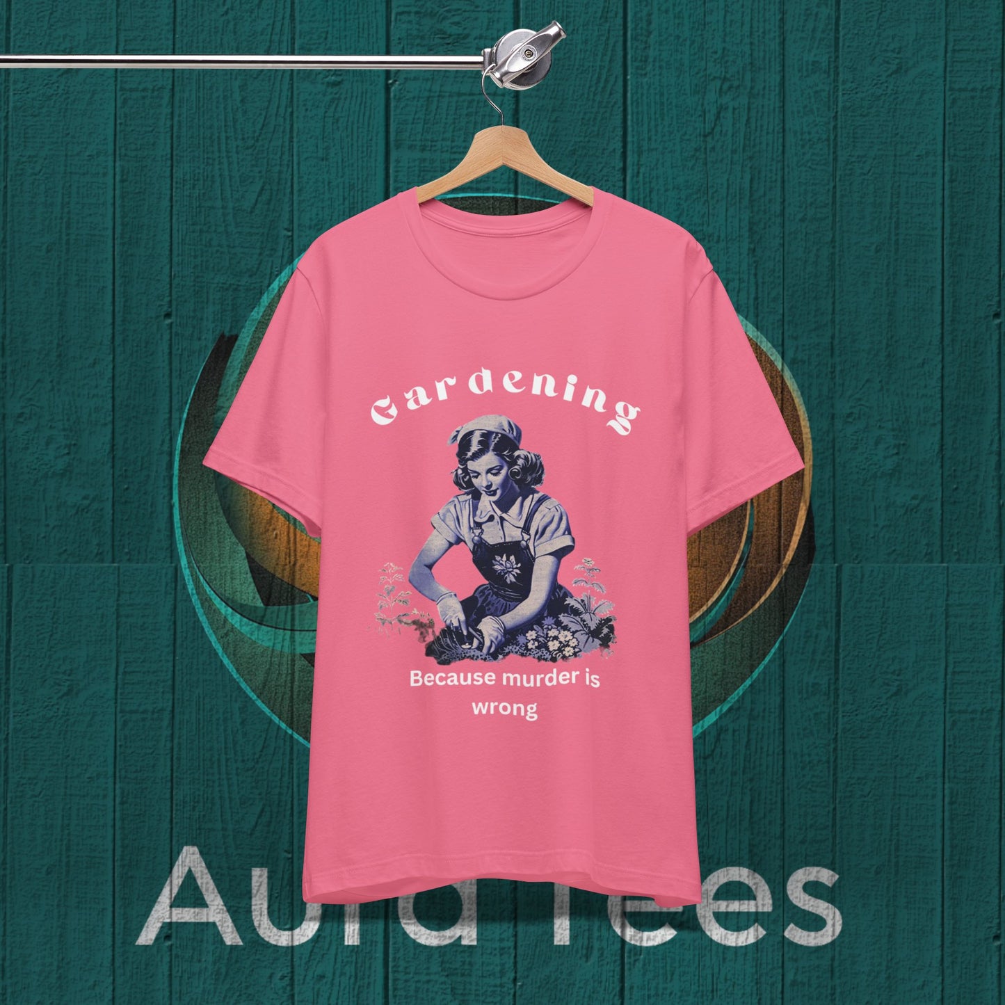 Vintage Gardening murder tee white text