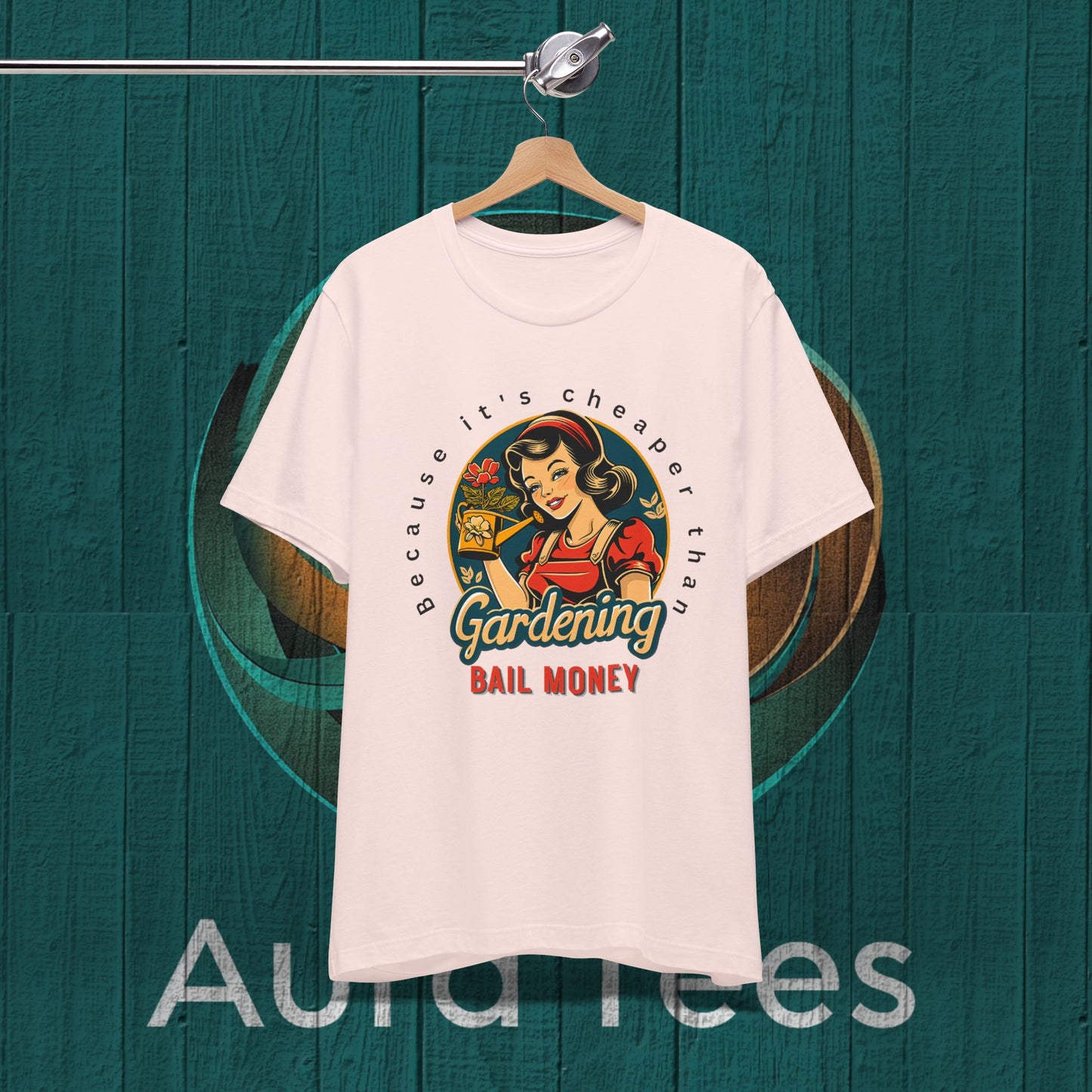 Retro gardening bail tee black text