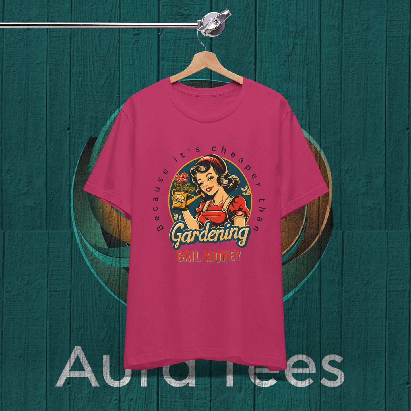 Retro gardening bail tee black text