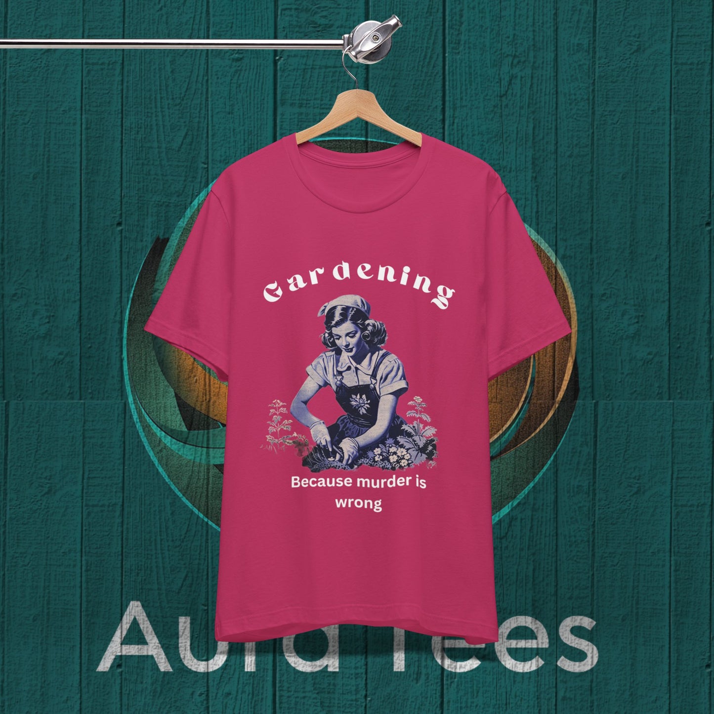 Vintage Gardening murder tee white text
