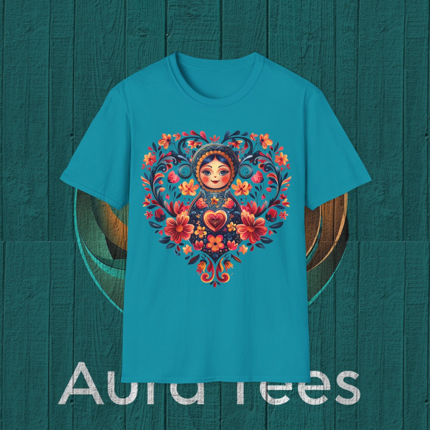 russian nesting doll floral heart tee