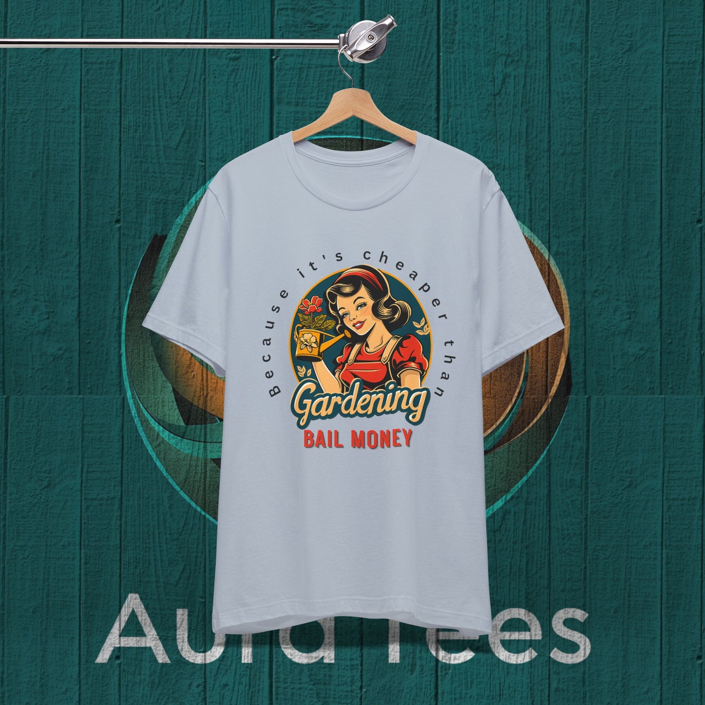 Retro gardening bail tee black text
