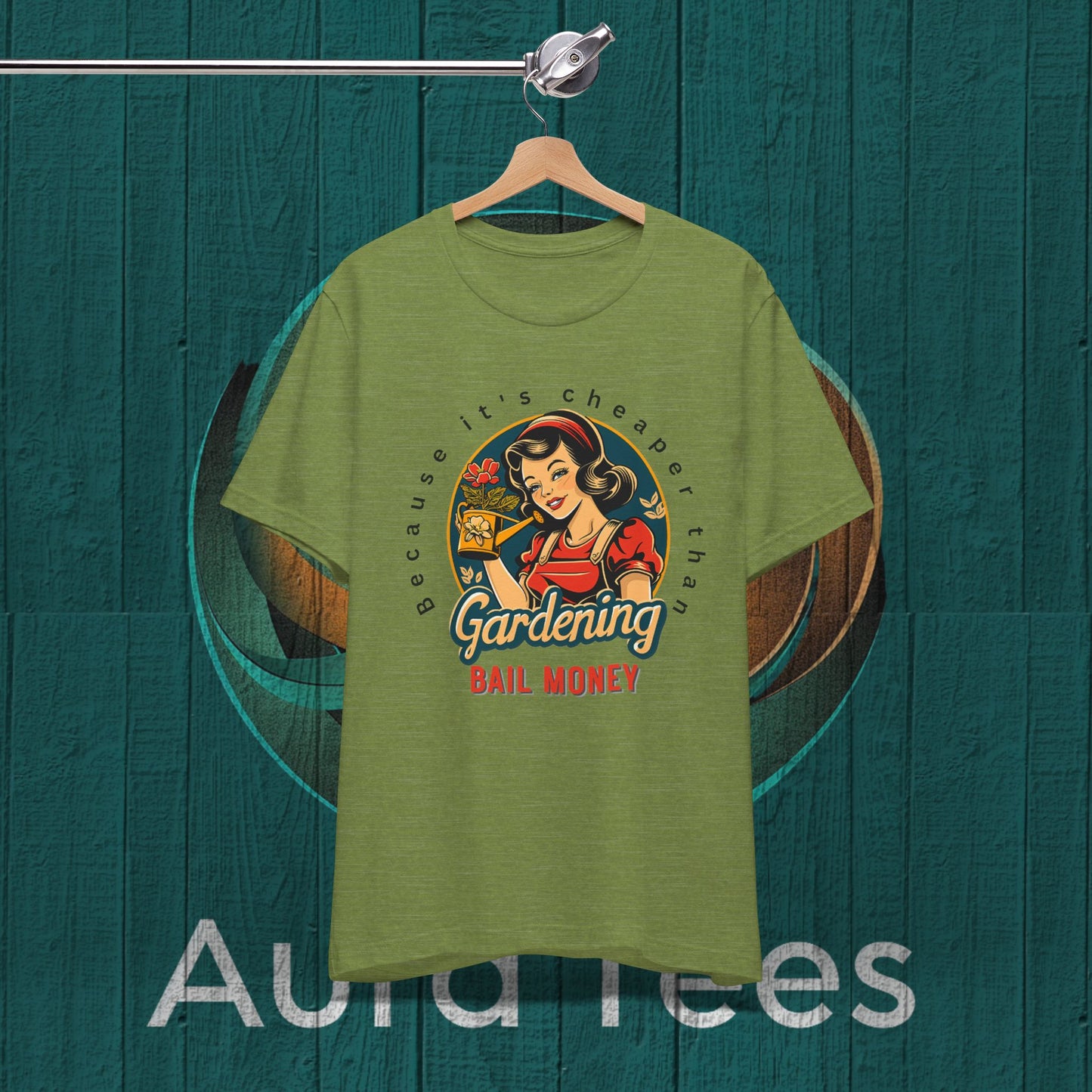 Retro gardening bail tee black text