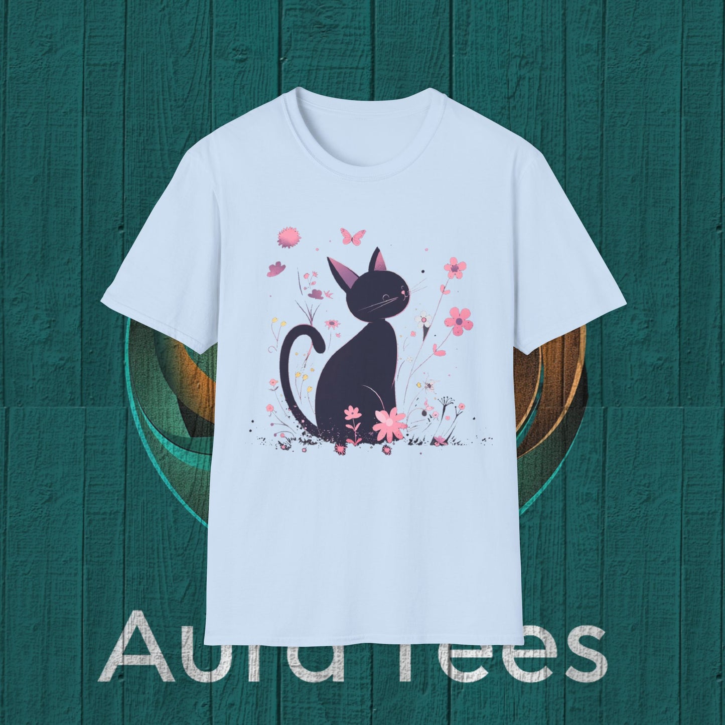 niji black cat and flowers tee
