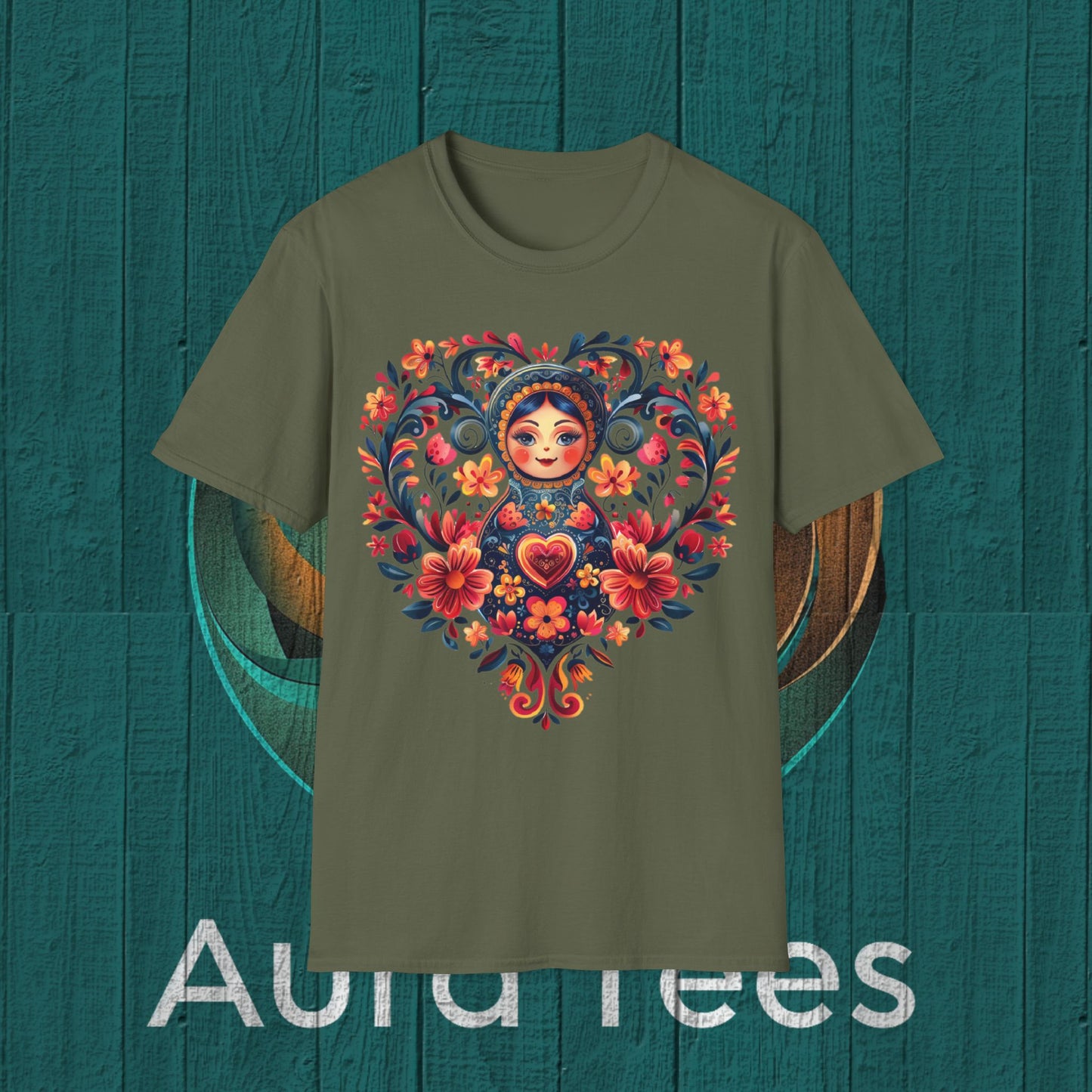 russian nesting doll floral heart tee