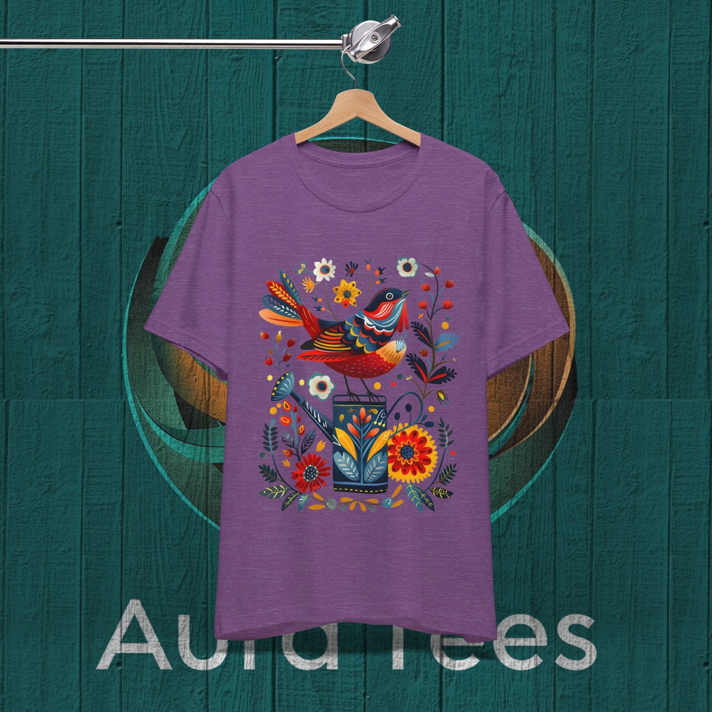 folk art bird on can tee