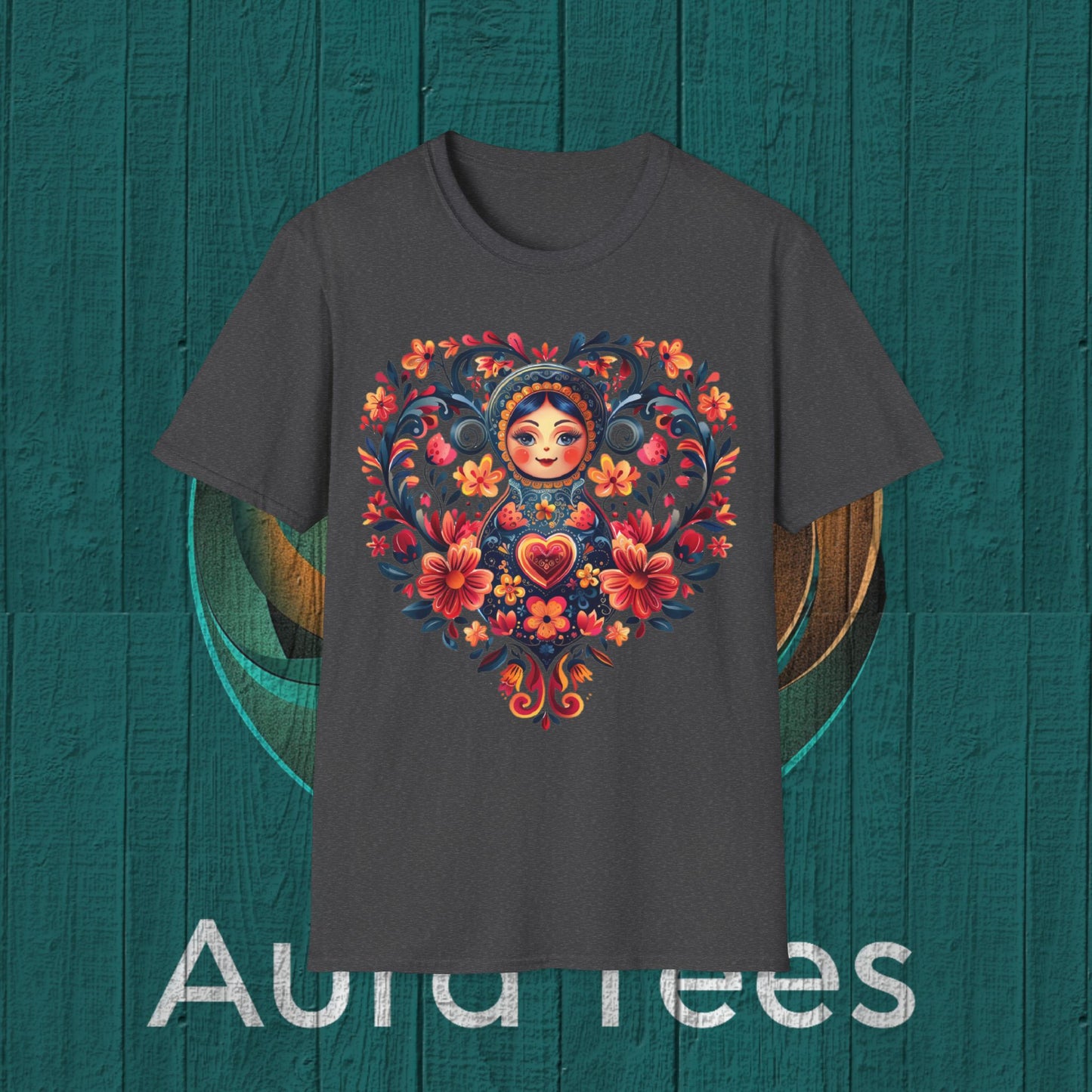 russian nesting doll floral heart tee