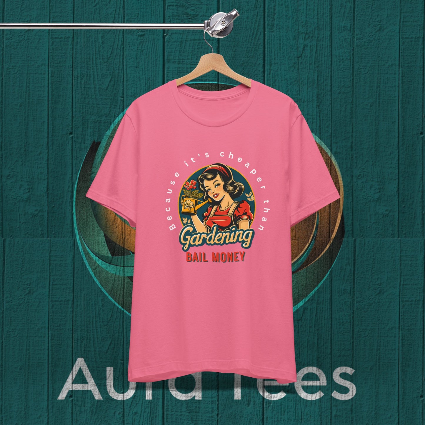 Retro gardening bail tee white text