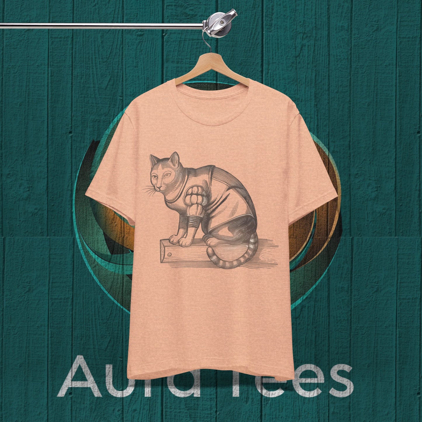 woodblock cut cat tee