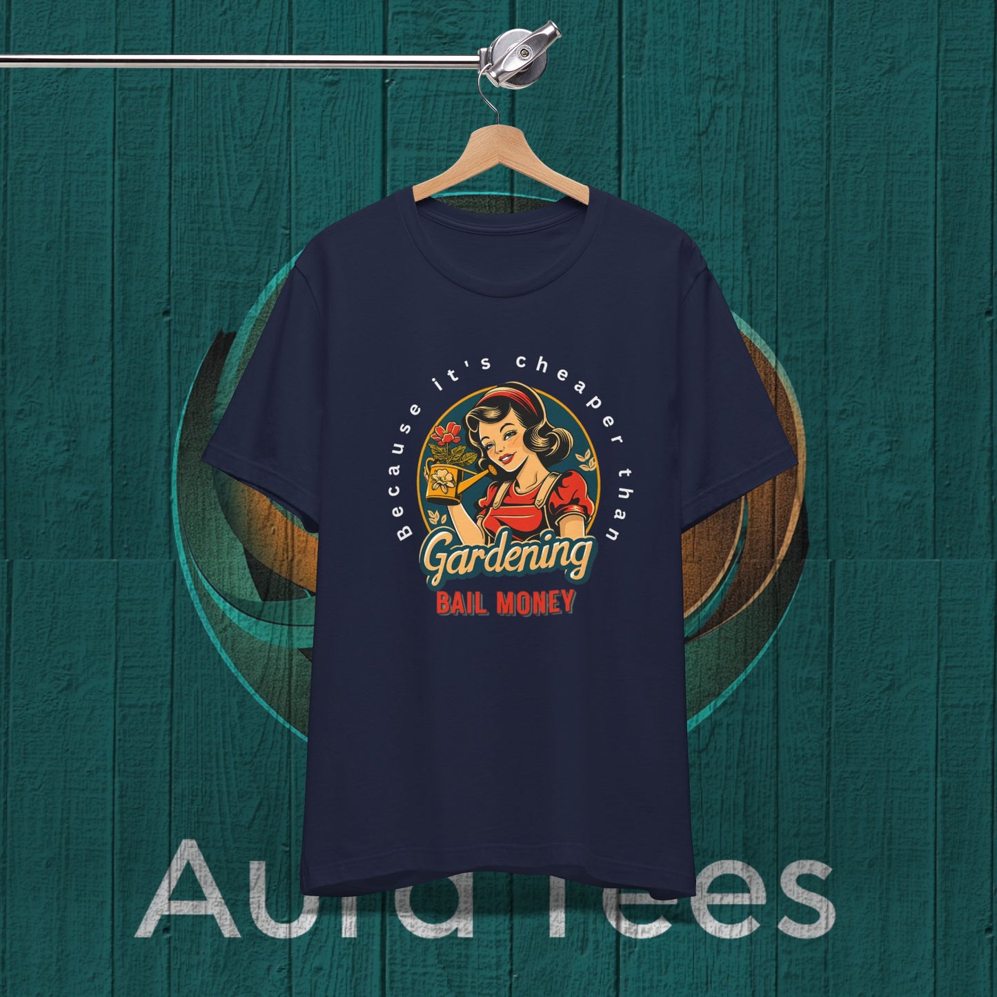 Retro gardening bail tee white text