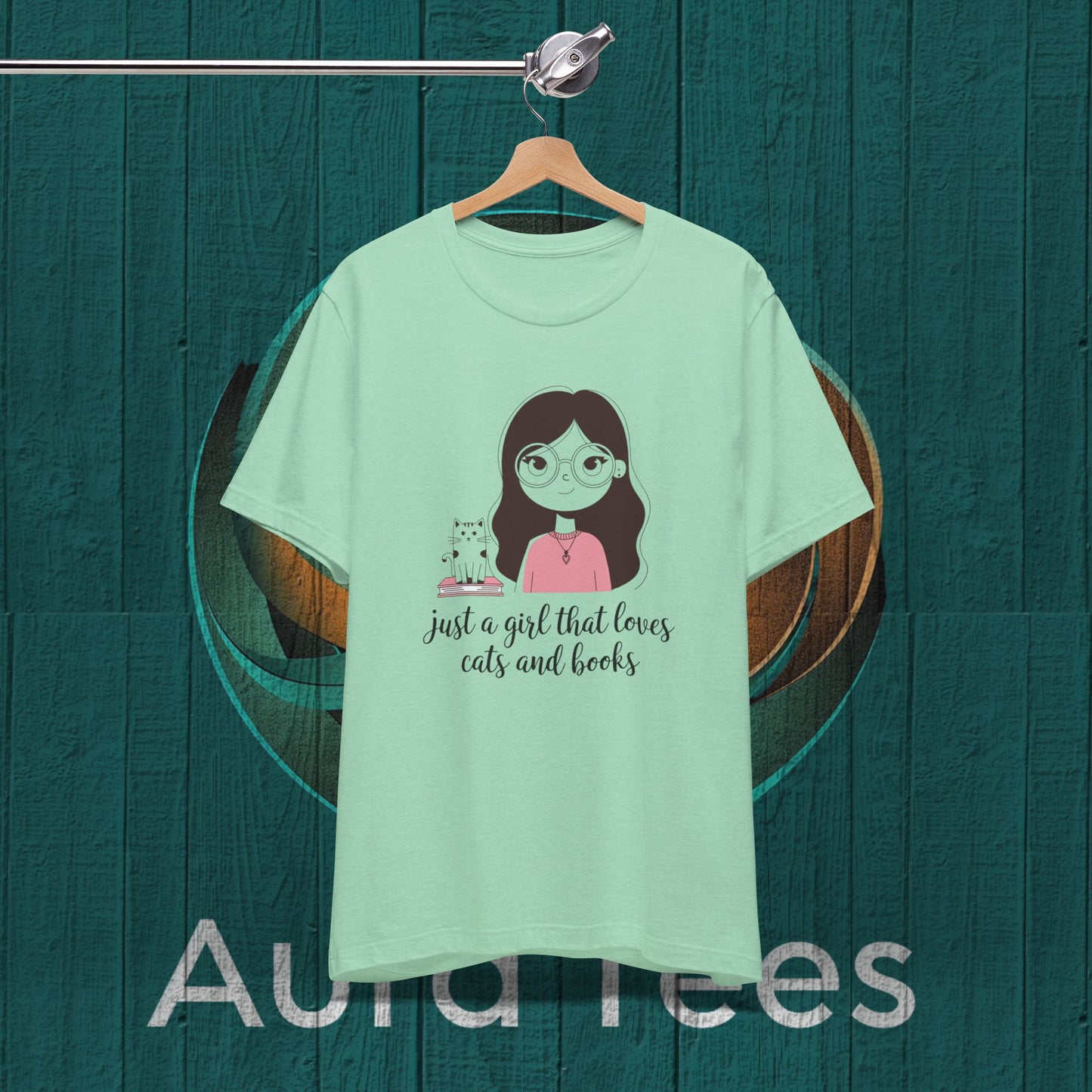 just a girl cats books tee