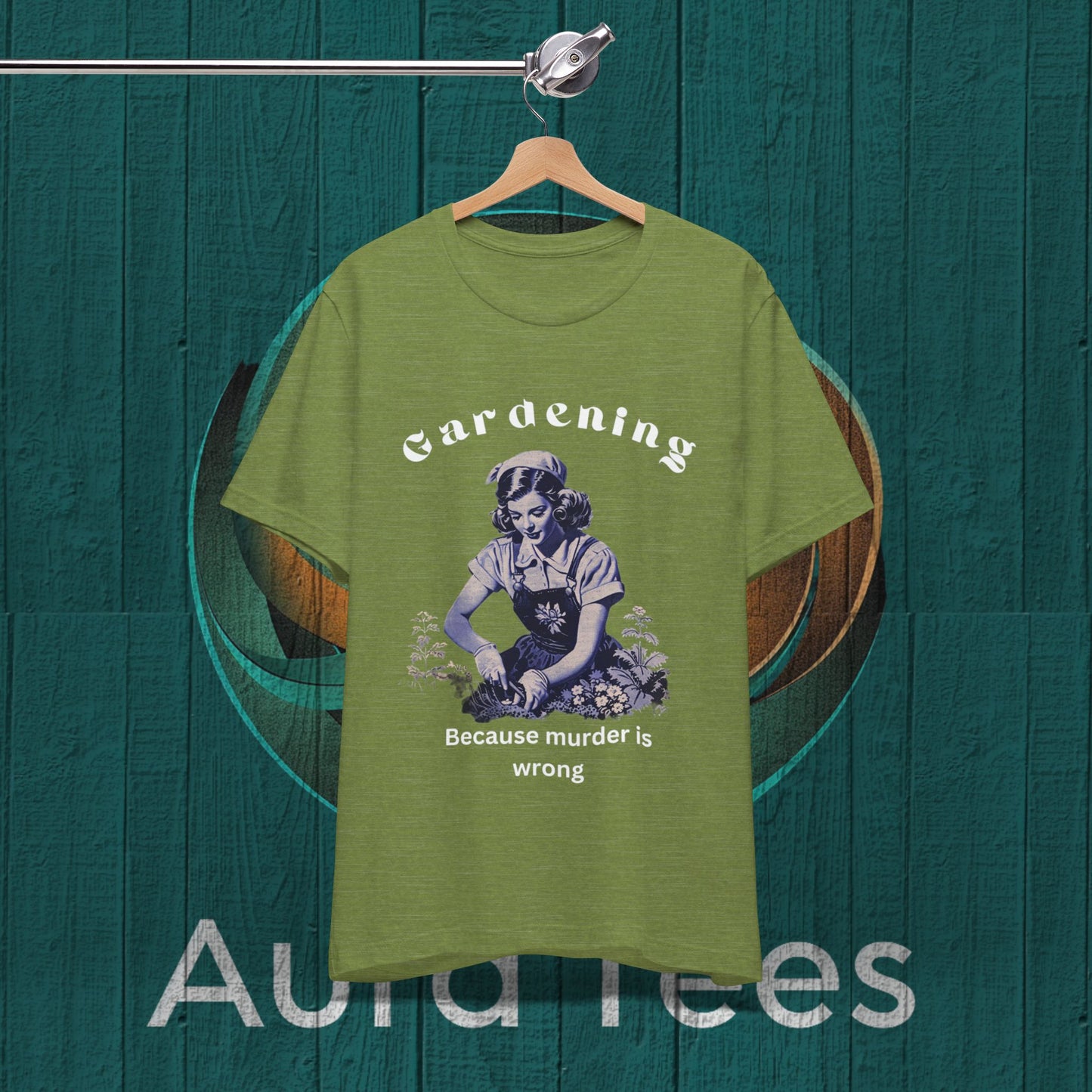 Vintage Gardening murder tee white text