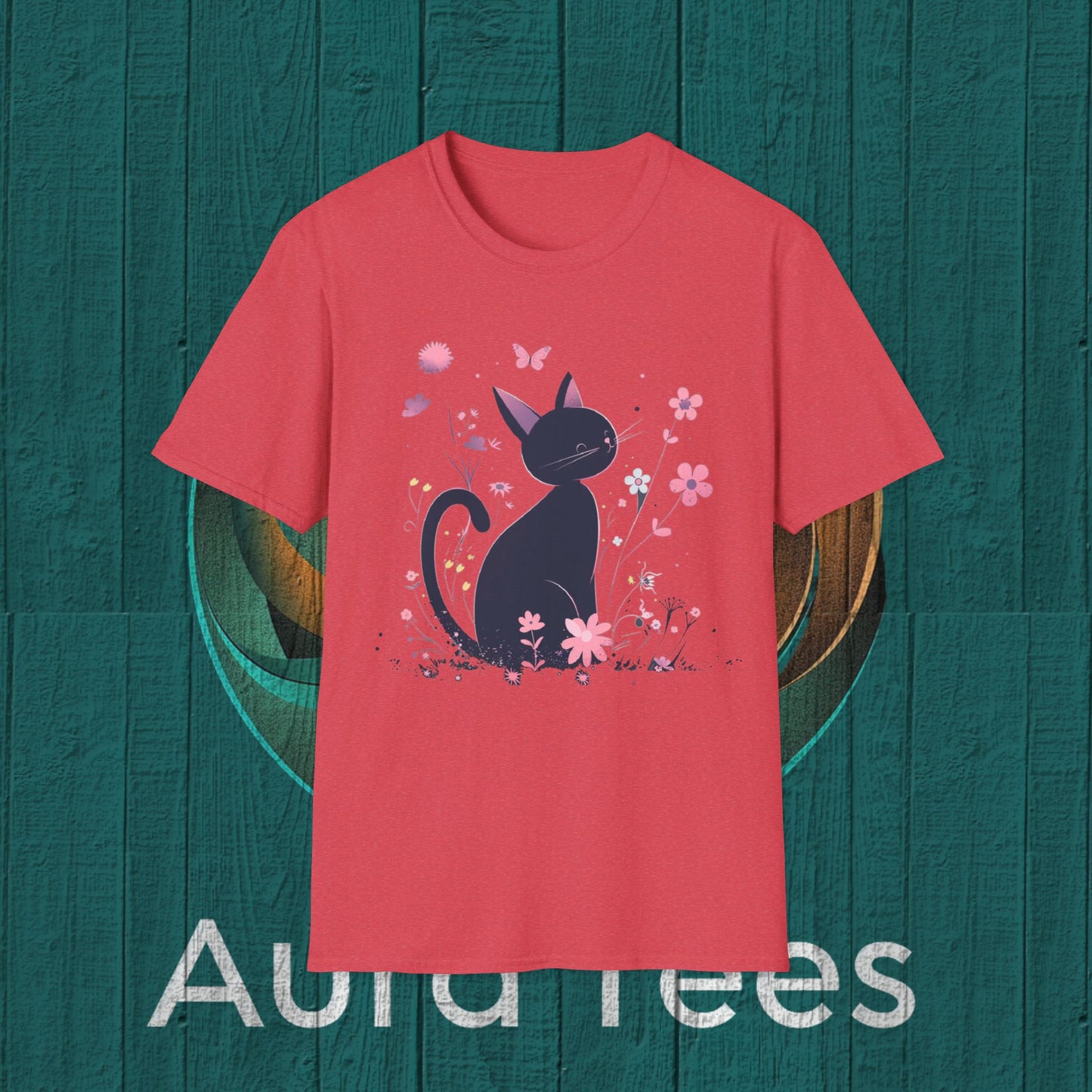 niji black cat and flowers tee
