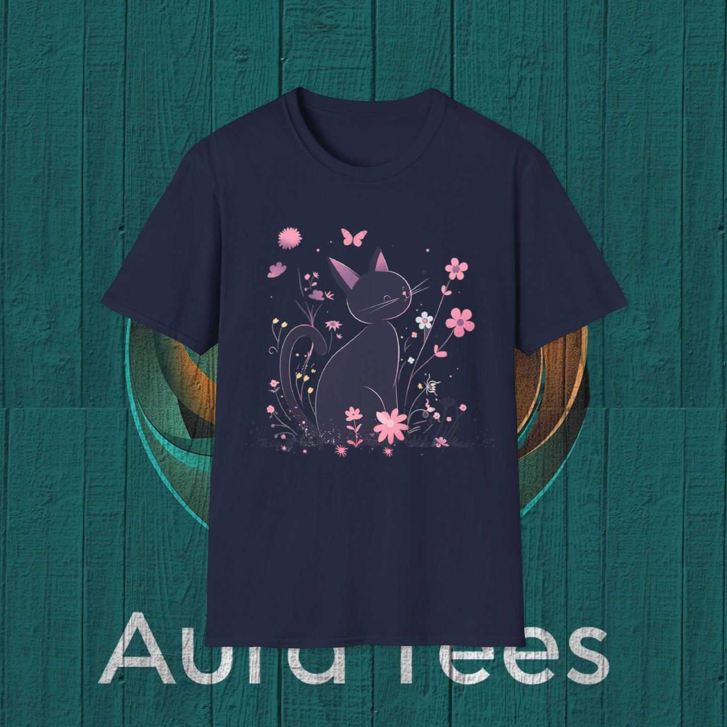 niji black cat and flowers tee