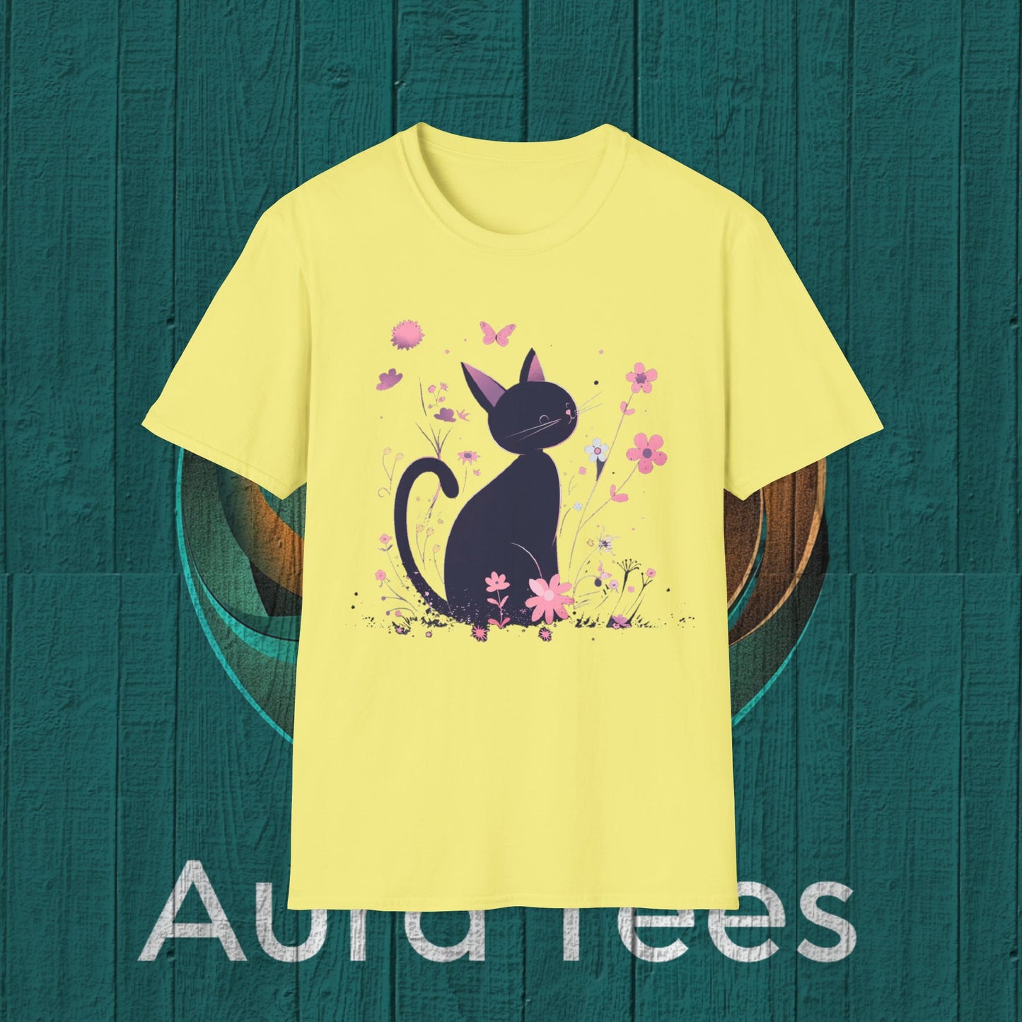 niji black cat and flowers tee