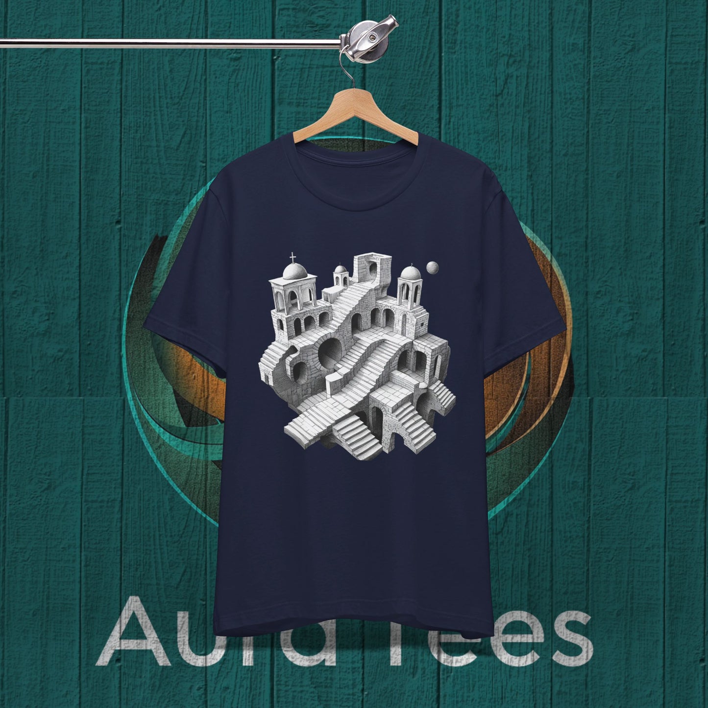op art escher style tee
