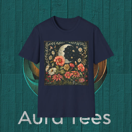 moon and flowers tee