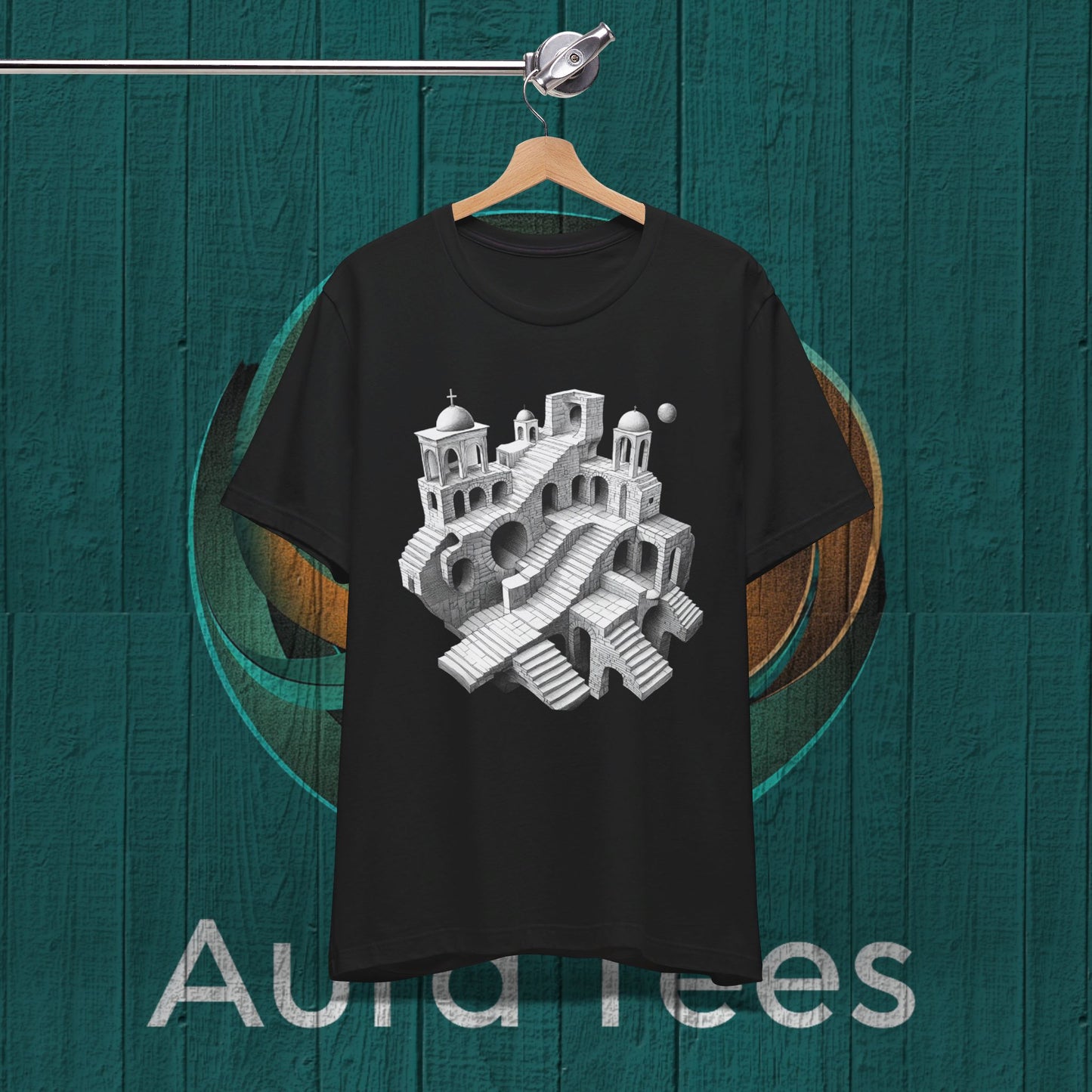 op art escher style tee