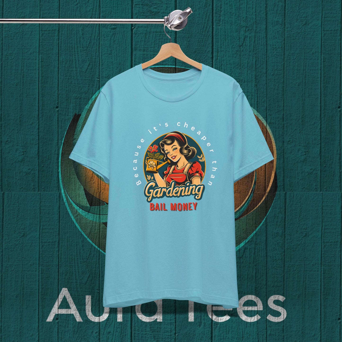 Retro gardening bail tee white text