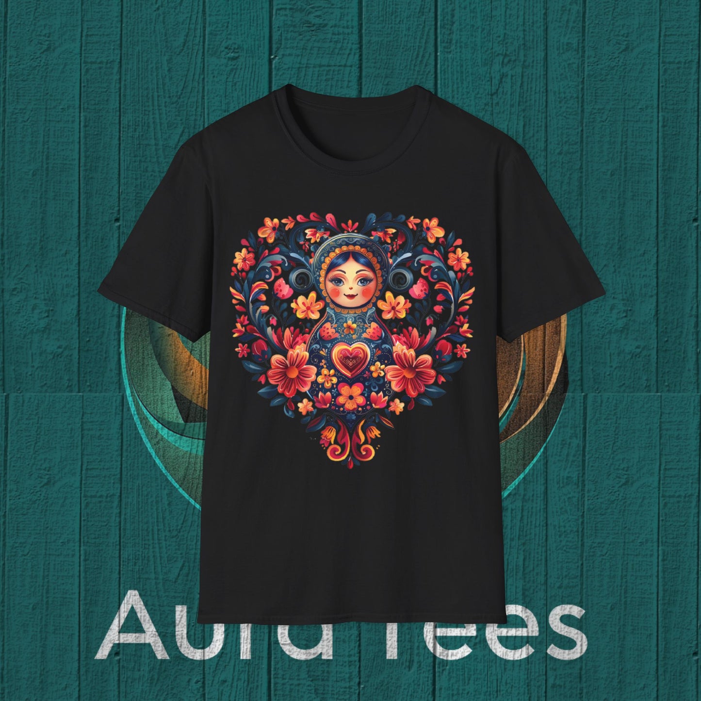 russian nesting doll floral heart tee