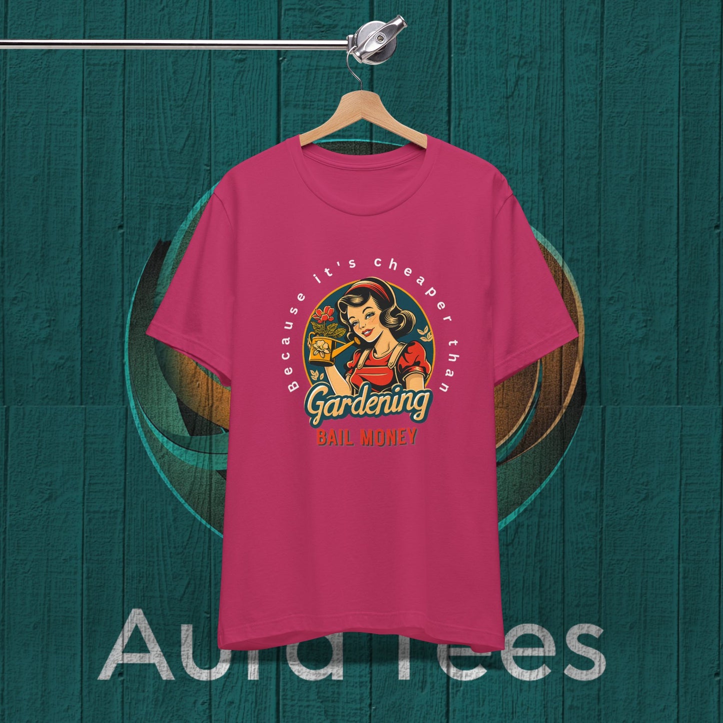 Retro gardening bail tee white text