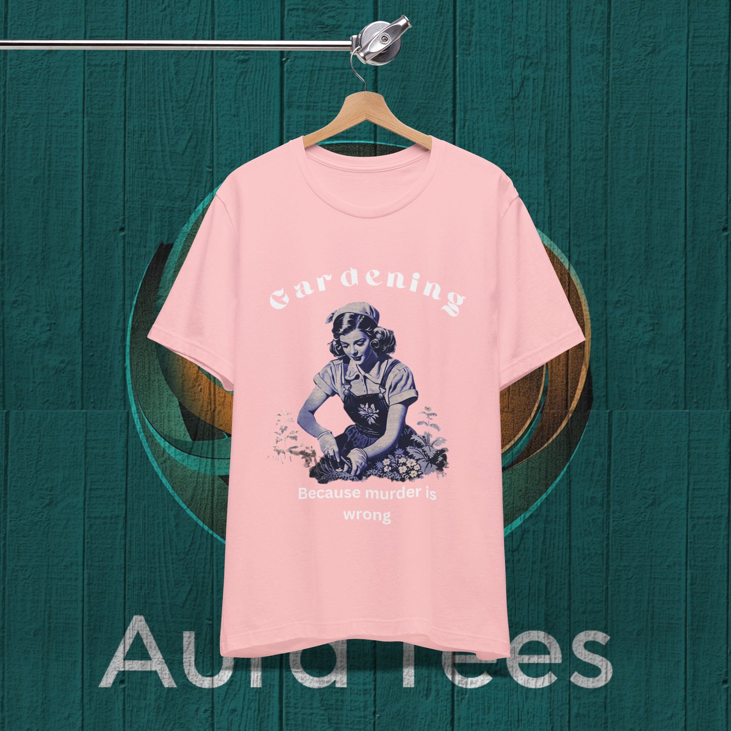 Vintage Gardening murder tee white text