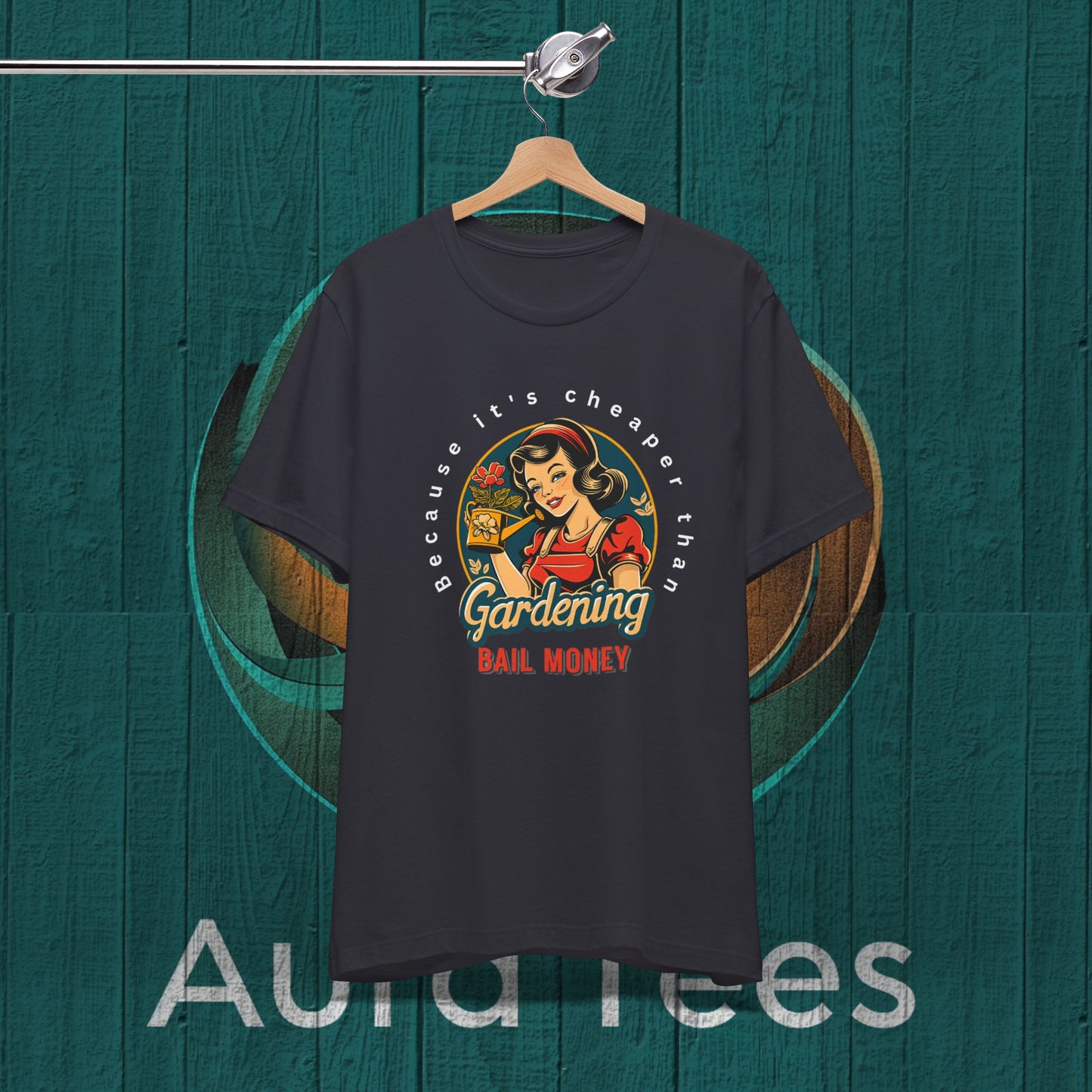 Retro gardening bail tee white text