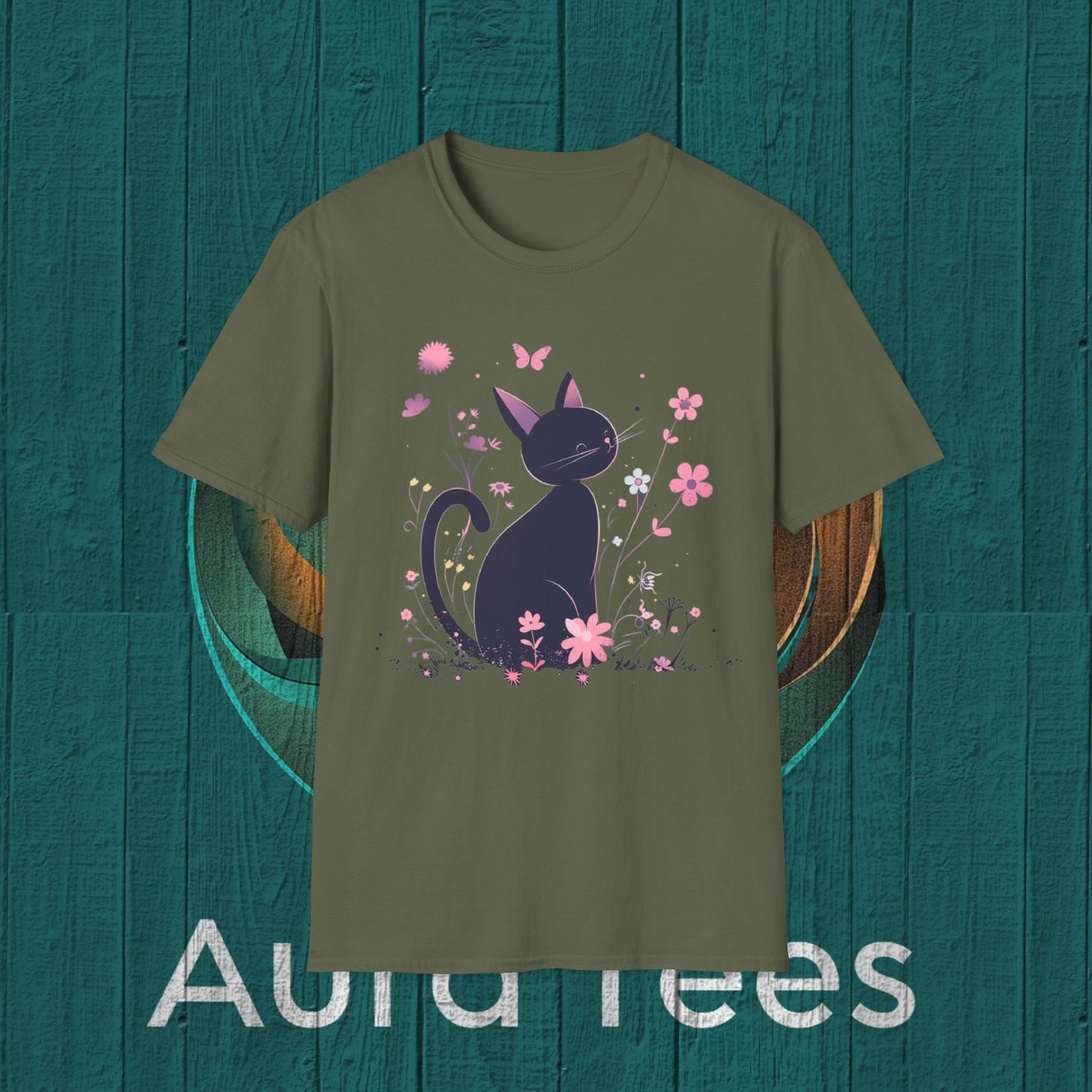niji black cat and flowers tee