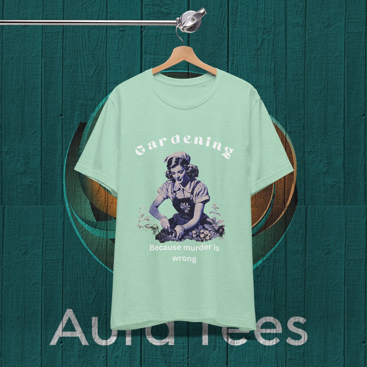 Vintage Gardening murder tee white text