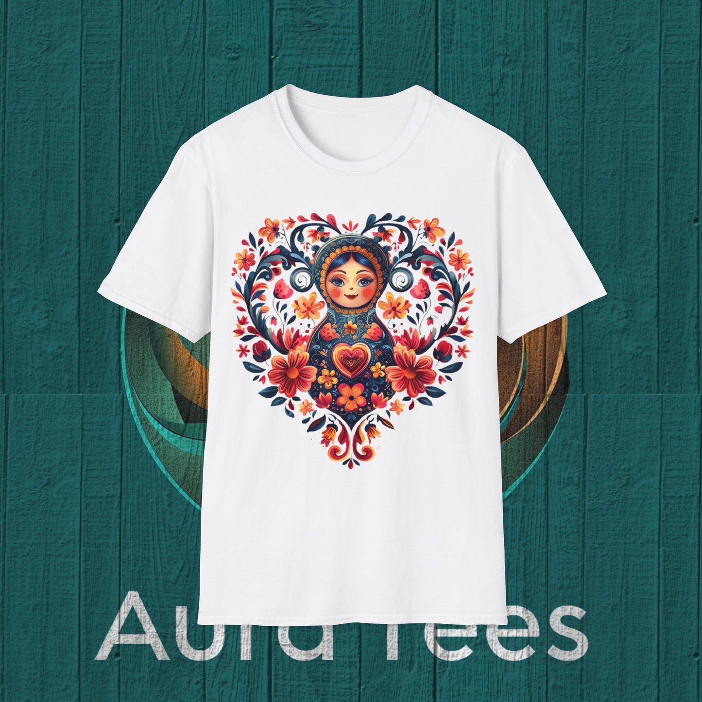 russian nesting doll floral heart tee