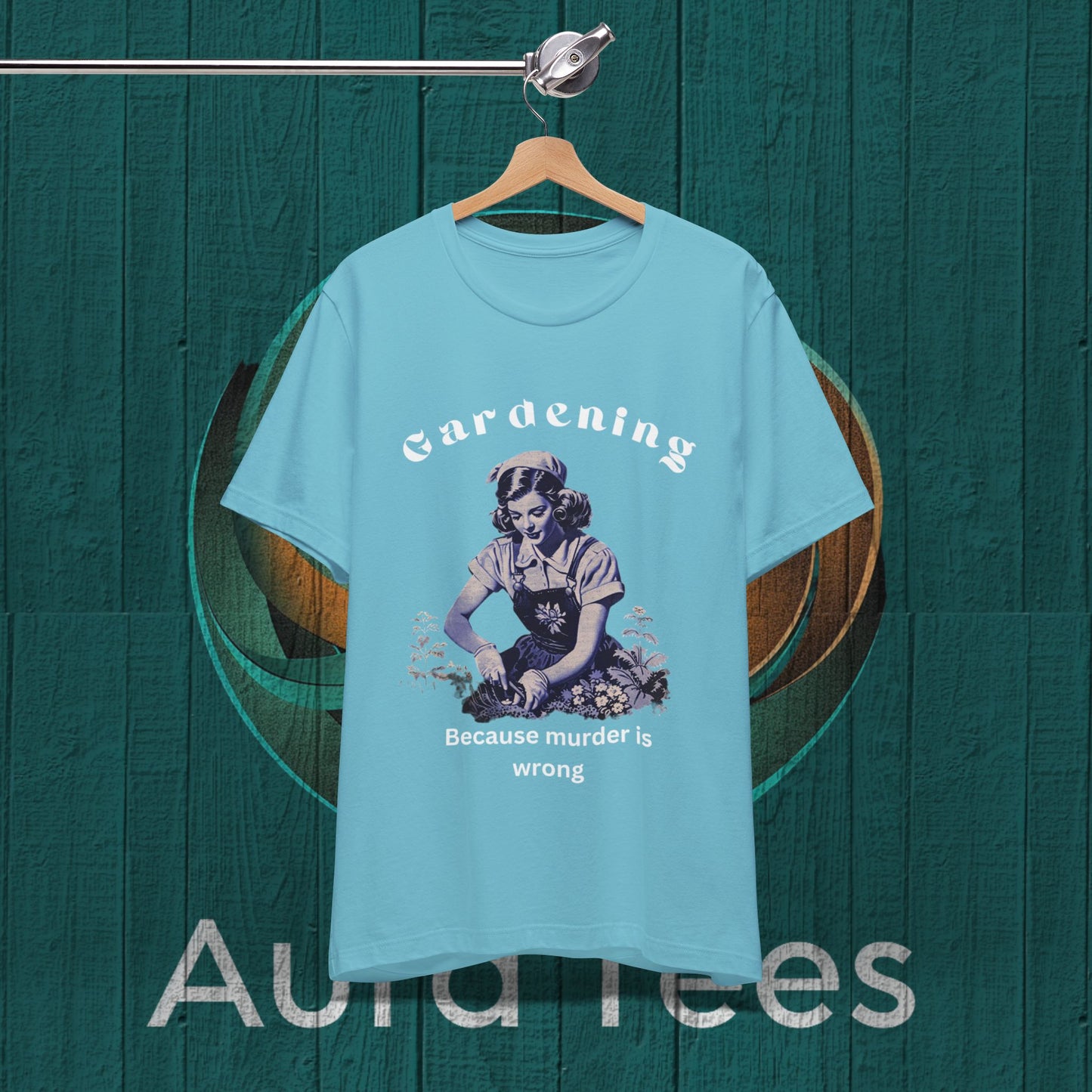 Vintage Gardening murder tee white text