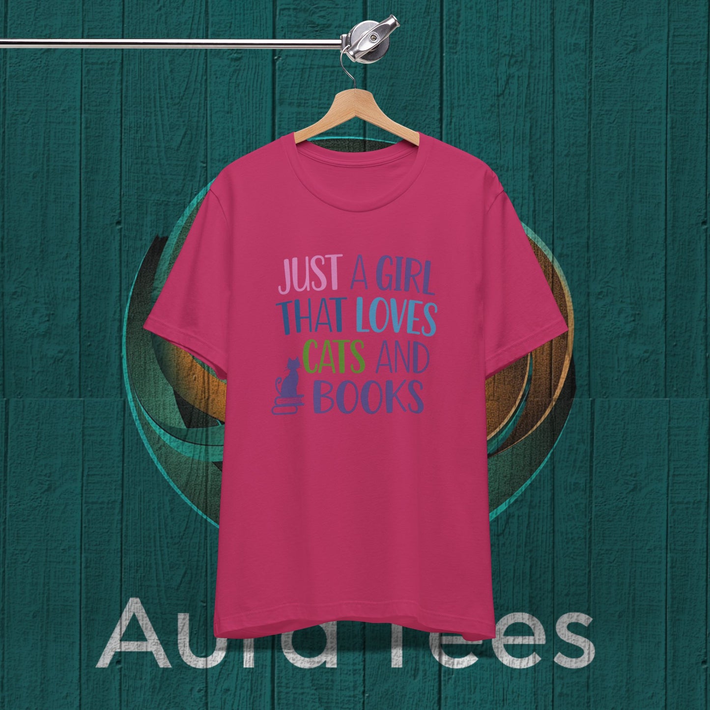 just a girl cats books tee