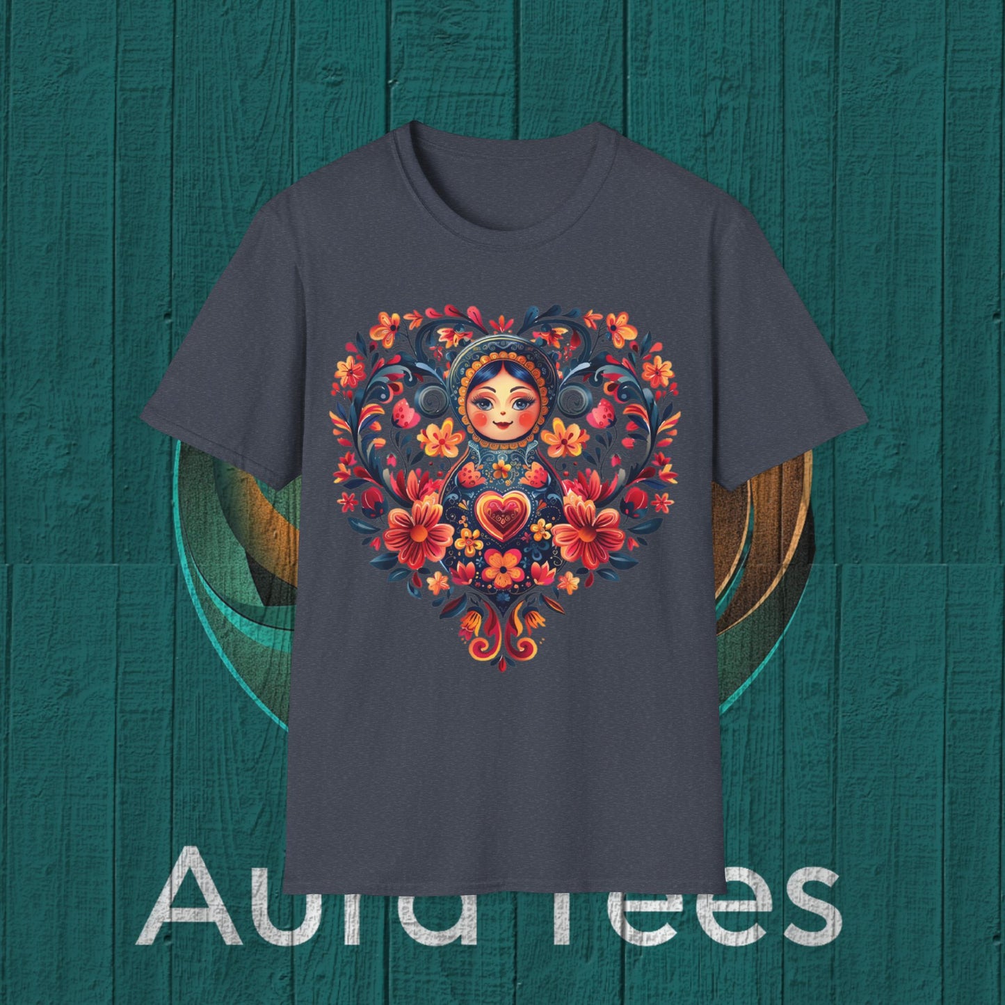 russian nesting doll floral heart tee