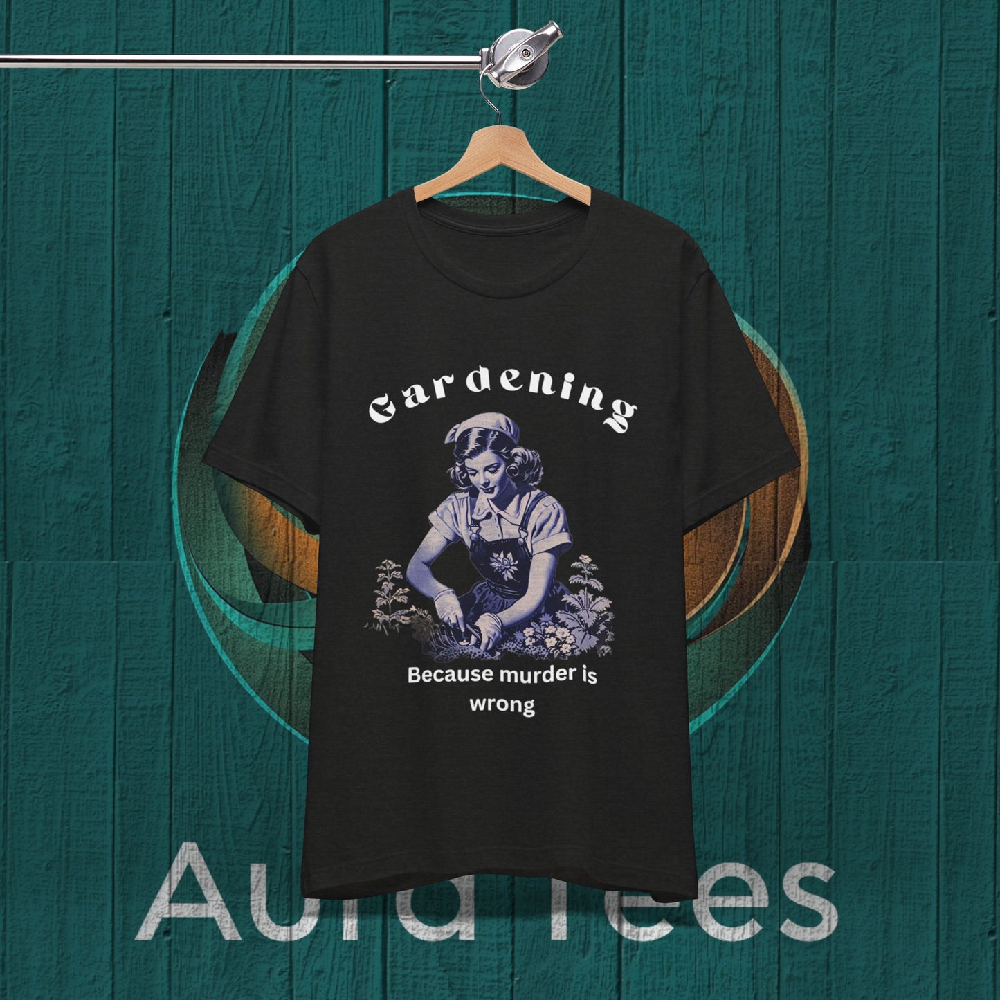Vintage Gardening murder tee white text