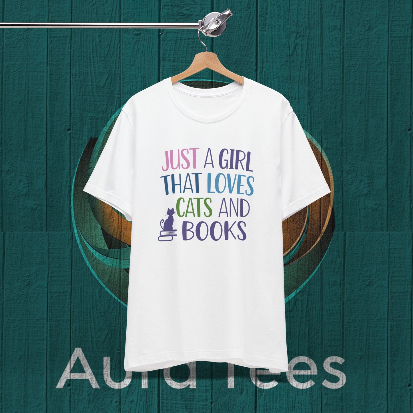 just a girl cats books tee