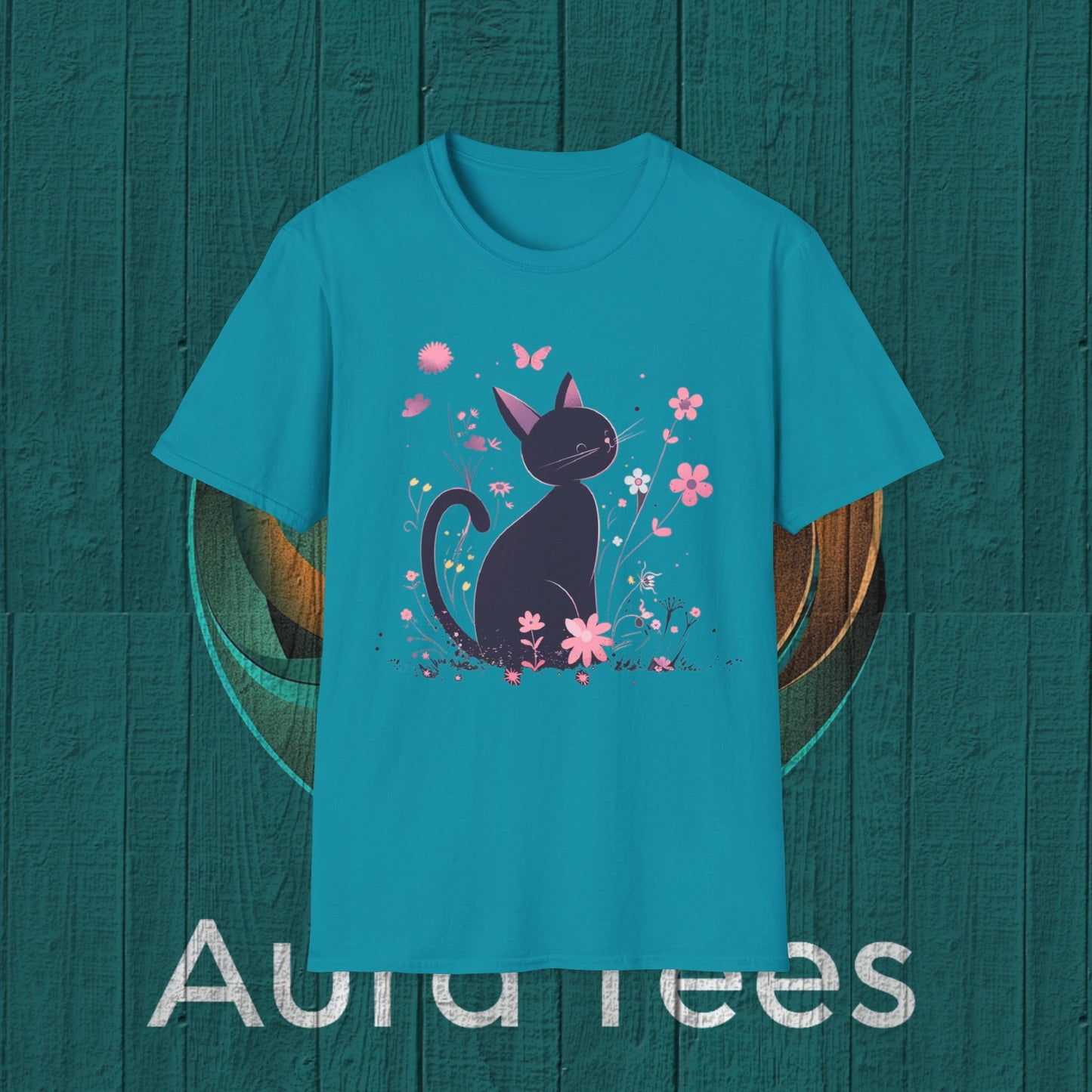 niji black cat and flowers tee