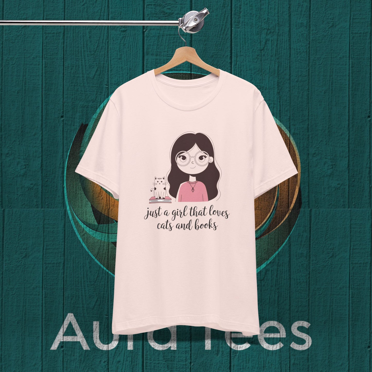 just a girl cats books tee