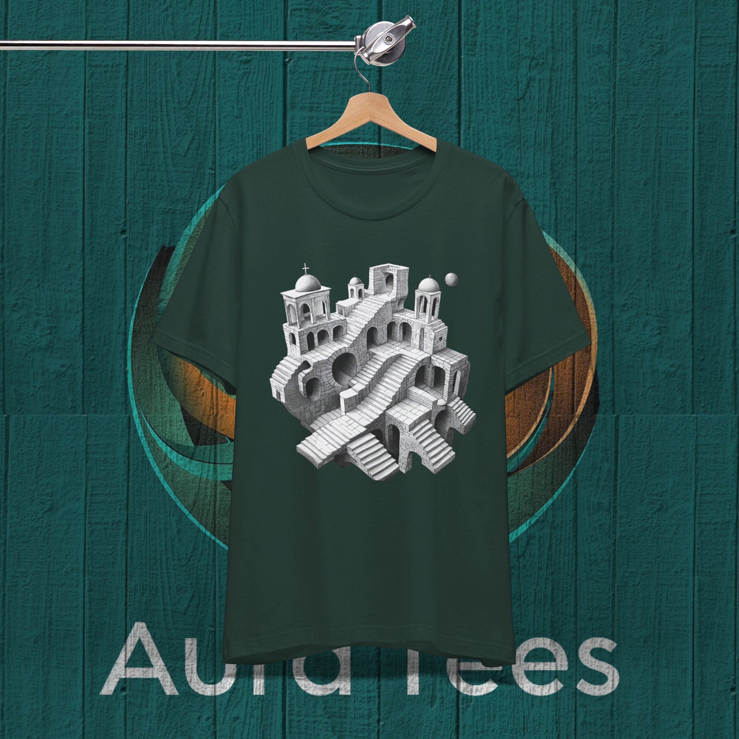 op art escher style tee